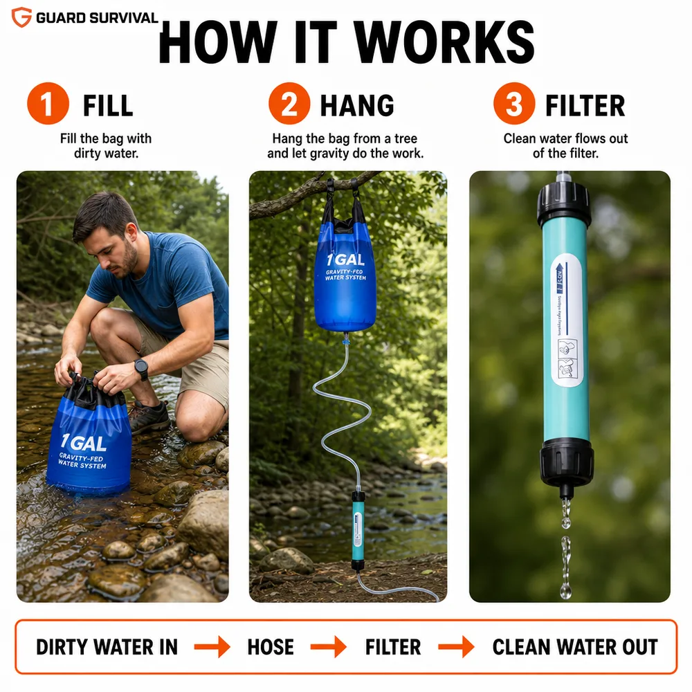 How the AQUA-GS1 works: fill, hang, filter